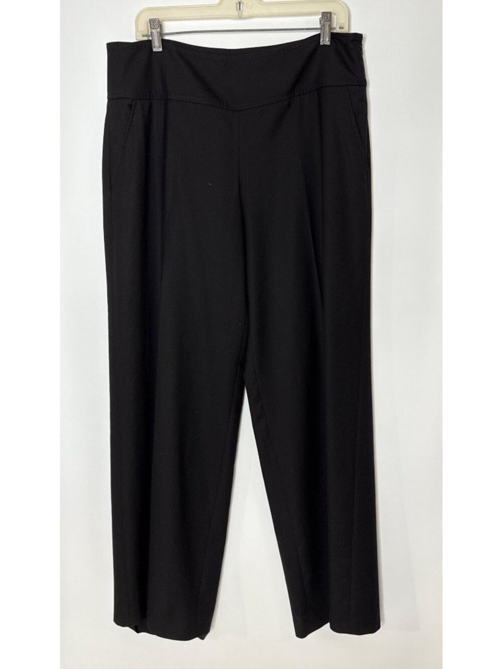 Elie Tahari 100% Wool Wide Leg Flat Front Dress Pant Side Zip Pockets Black 12